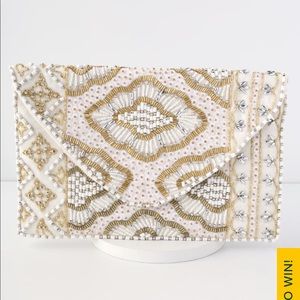 Lulus Etched in Stone Cream Beaded Clutch